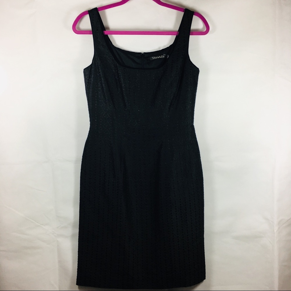 Tahari Silk Sleeve-Less Eyelet Sheath Dress
